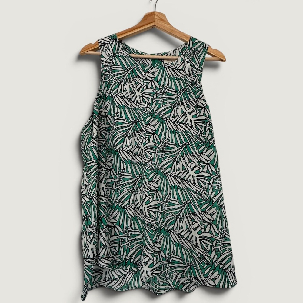 St. Tropez West Leaf Print Sleeveless Top XL Green Black White